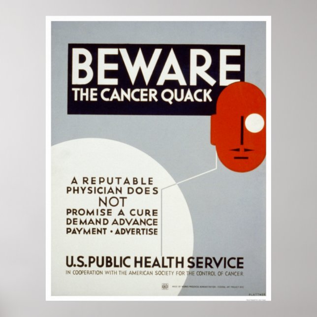 Pôster Cuidado com o Cancer Quack 1938 WPA (Frente)