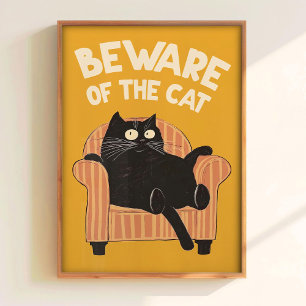 Poster Cuidado com o Cartaz Engraçado de Gato Imprimível