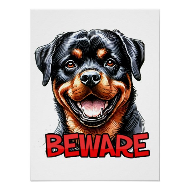 Pôster Cuidado com o Poster do Rotweiler (Frente)