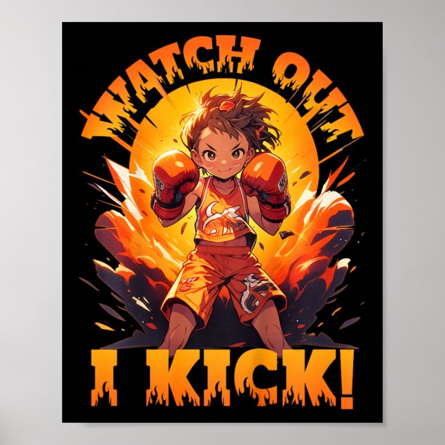 Poster Cuidado - Eu Chuto! Boxe Tailandês Muay Thai Kickb (Frente)