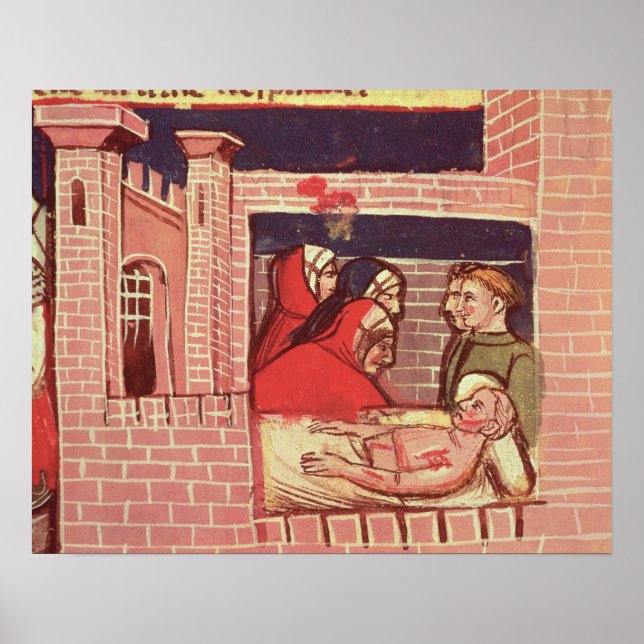 Pôster Cuidando de um homem ferido em um castelo (Frente)