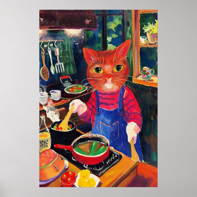 Poster Culinary Cat Art Print Whimsical Kitchen Wall (Frente)