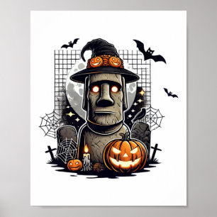 Poster Cultura Antiga da Estátua Moai das Halloween
