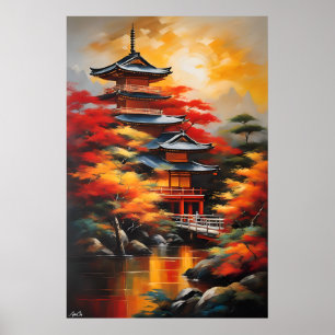 Pôster Cultura Japonesa Estilo de pintura a ól