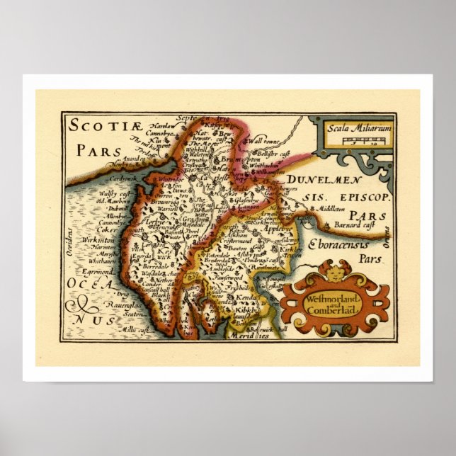 Poster Cumbria (Westmorland, Cumberland) Mapa Antiquário (Frente)
