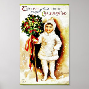 Pôster Cumprimento do Natal com um menino que guardara as