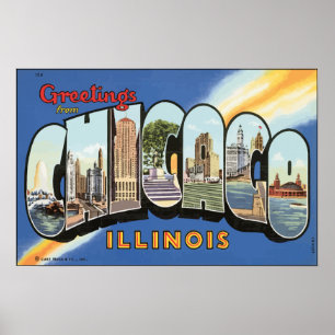 Poster Cumprimentos de Chicago Illinois, vintage