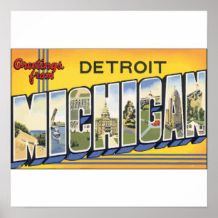 Pôster Cumprimentos de Detroit Michigan, vintage