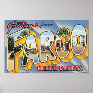 Pôster Cumprimentos de Fargo North Dakota, vintage