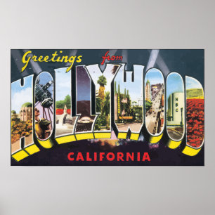 Pôster Cumprimentos de Hollywood Califórnia, vintage