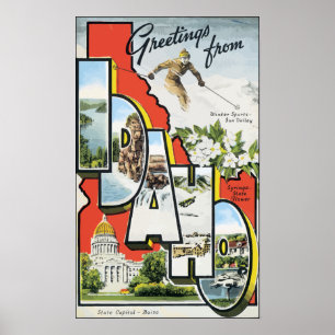 Pôster Cumprimentos de Idaho, vintage