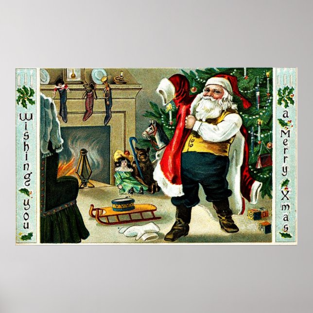 Pôster Cumprimentos de Natal Vintage (Frente)