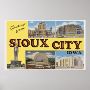 Poster Cumprimentos de Sioux City Iowa, vintage
