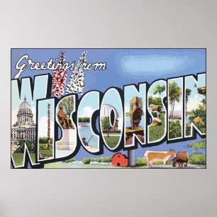 Pôster Cumprimentos de Wisconsin, vintage