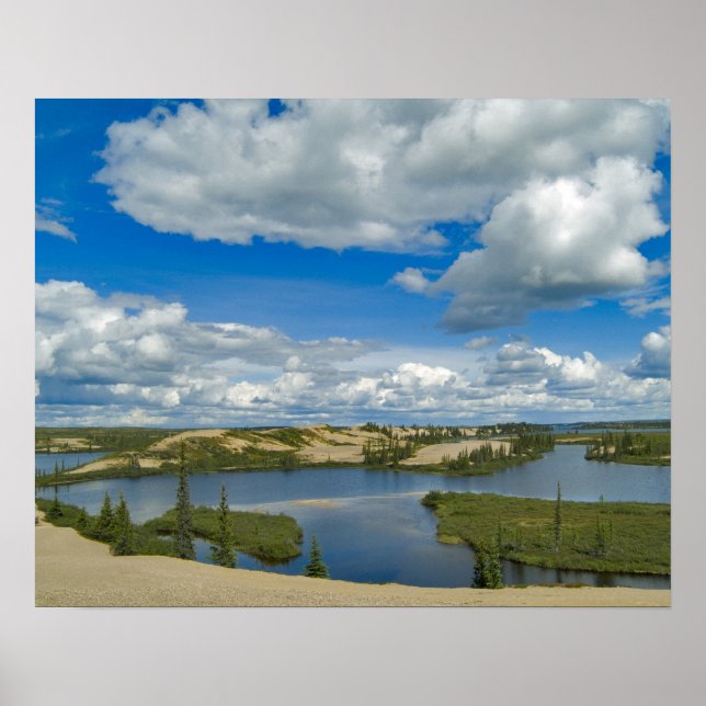Pôster Cumulus clouds float above lakes, Northwest (Frente)