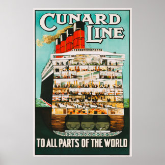 Poster Cunard Line para todas as partes da World Viagem P