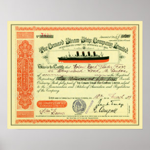 Poster Cunard Steam-Ship Company 1909 - Certificado de Un