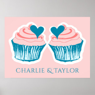 Poster Cupcake Amor casal nomes personalizados