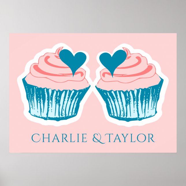 Poster Cupcake Amor casal nomes personalizados (Frente)
