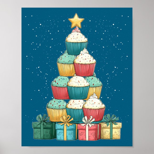 Poster Cupcake Baking Baker Christmas Tree Xmas  (Frente)