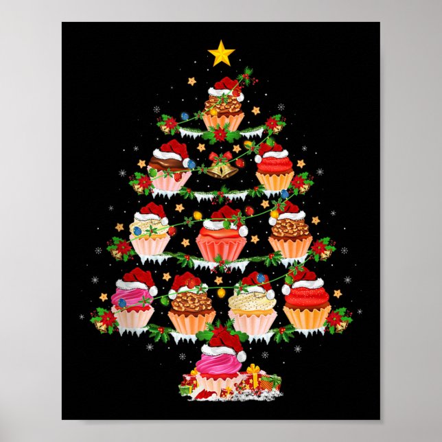 Poster Cupcake Christmas Tree Lights Funny Fast Food Cupc (Frente)