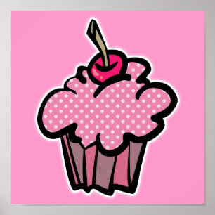 Poster cupcake de bolinhas rosa
