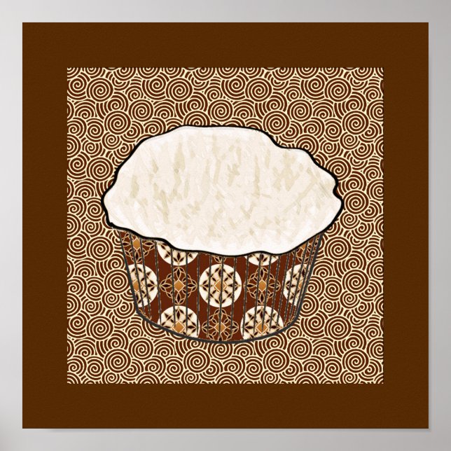 Poster Cupcake de coco, plano de fundo de espiral japonês (Frente)