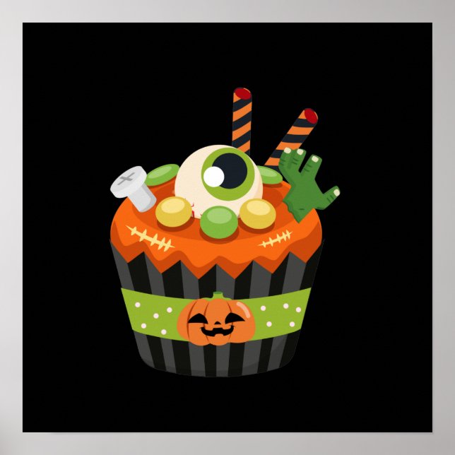 Poster Cupcake de Halloween bonito e assustador com uma b (Frente)