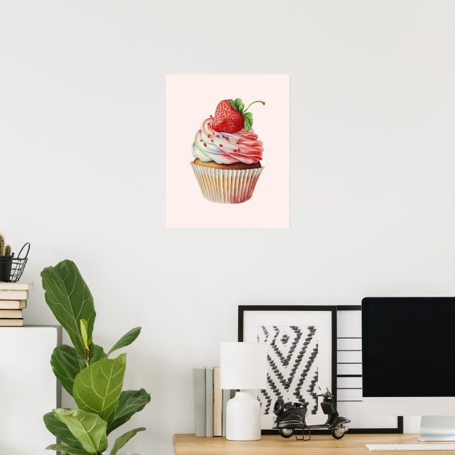 Poster Cupcake de morango deserto doce (Escritório em casa)