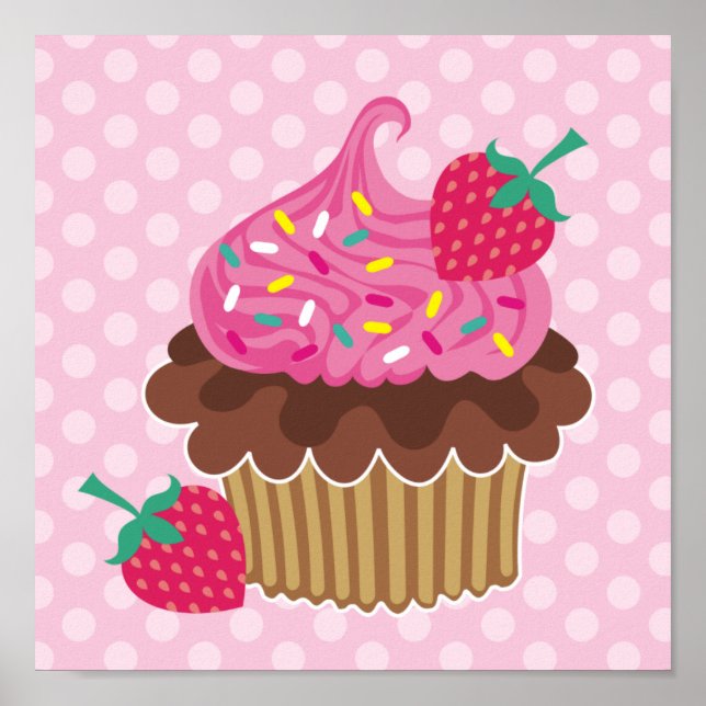 Poster Cupcake de Morango e Chocolate (Frente)