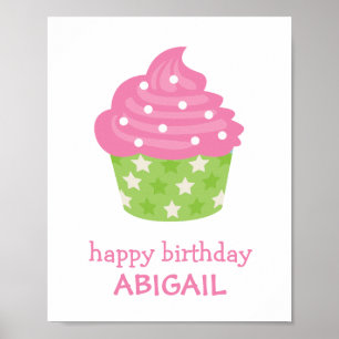Poster Cupcake de parede, Poster, cor-de-rosa e verde