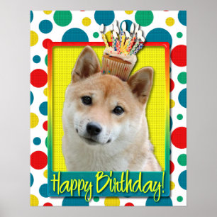 Pôster Cupcake do aniversário - Shiba Inu