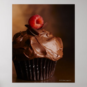 Poster Cupcake do chocolate com uma cobertura da
