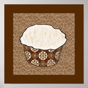 Poster Cupcake do coco, fundo do redemoinho do japonês