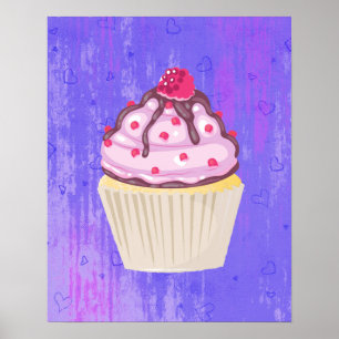 Poster Cupcake doce com framboesa no topo