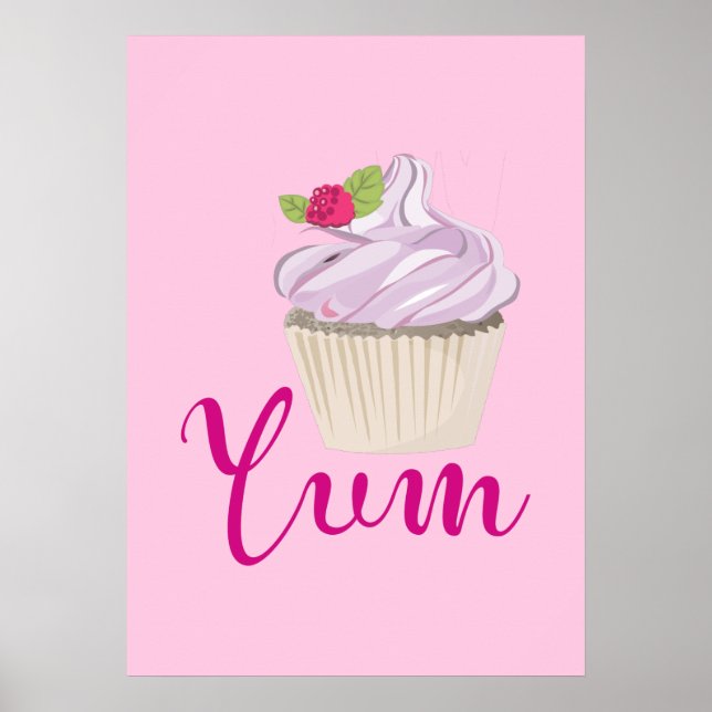 Poster Cupcake Rosa Sonhento com Yum Framboesa! (Frente)