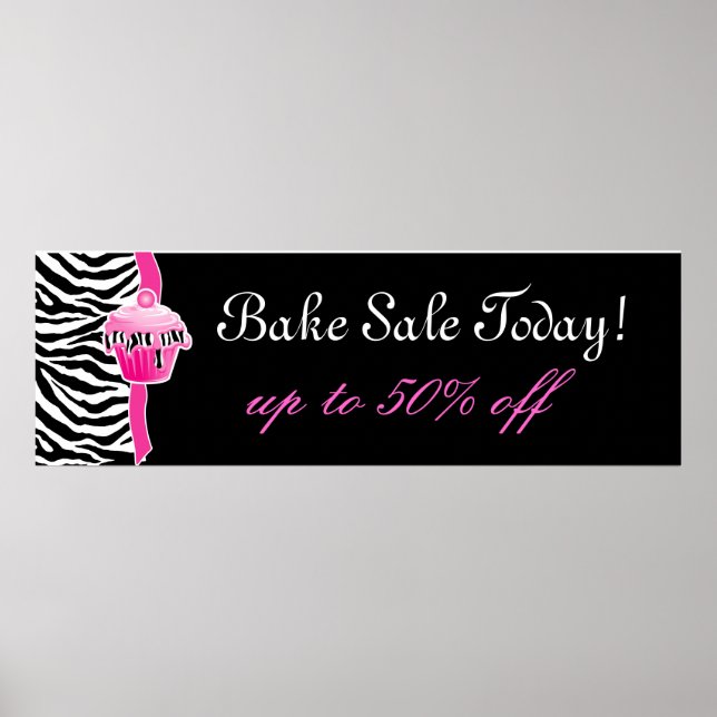 Pôster Cupcake-zebra Poster-branca, cor-de-rosa (Frente)