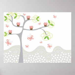 Pôster Cupcakes Caprichosos Árvore Borboletas Feliz Anive