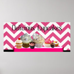 POSTER CUPCAKES DELICIOSOS DESERTAM COMPRO/ PINK BRANCO C