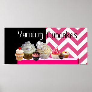 PÔSTER CUPCAKES DELICIOSOS DESERTAM COMPRO/ PINK CHEVRON