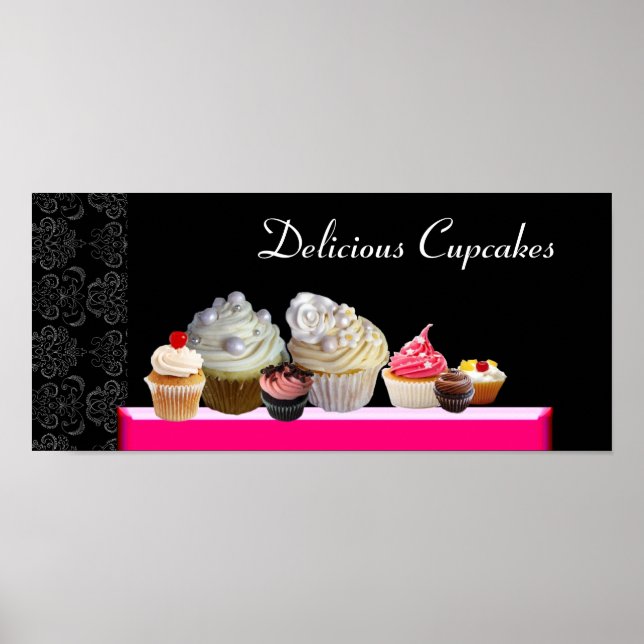 Poster CUPCAKES DELICIOSOS DESERTAM COMPRO, violeta roxa  (Frente)