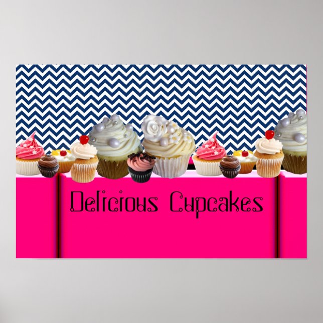 PÔSTER CUPCAKES DELICIOSOS LOJA NO DESERTO/ CHEVRON BRANC (Frente)