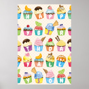 Poster Cupcakes Feliz Aniversário Adicione Seu Nome Good