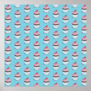 Poster Cupcakes Fofos em Fundo Azul