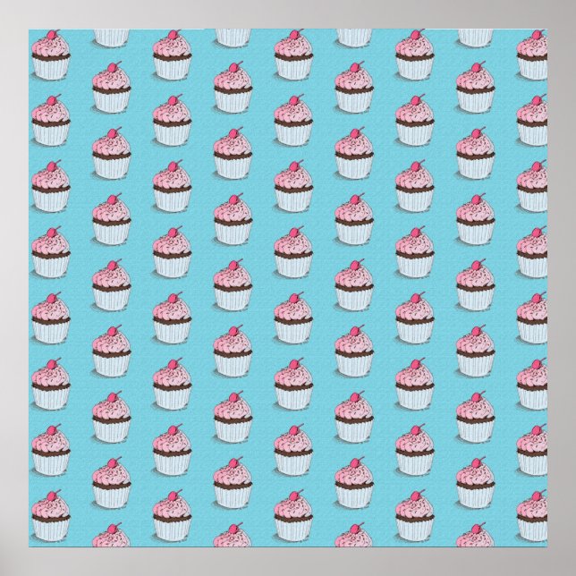 Poster Cupcakes Fofos em Fundo Azul (Frente)