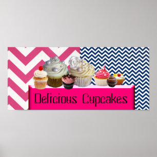 PÔSTER CUPCAKES MEUS MERECEM COMPRO/PINK CHEVRON BRANCO A