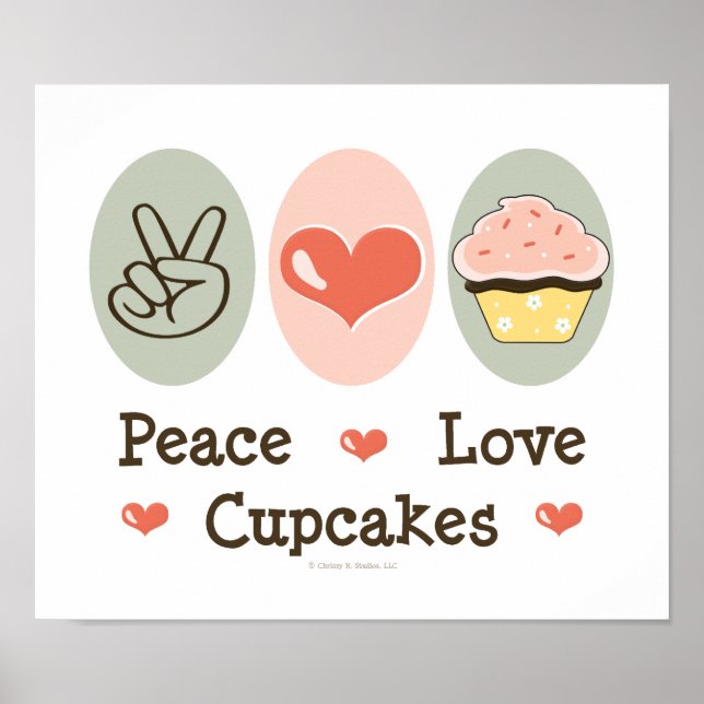 Pôster Cupcakes Peace Love (Frente)