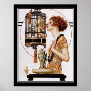 Pôster Cupid in a Cage Art Deco Print