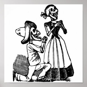 Poster Cupido Calavera, 1900s de esqueleto dos amantes C.