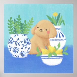 Poster Cupido com Plantas, Limões e Flor